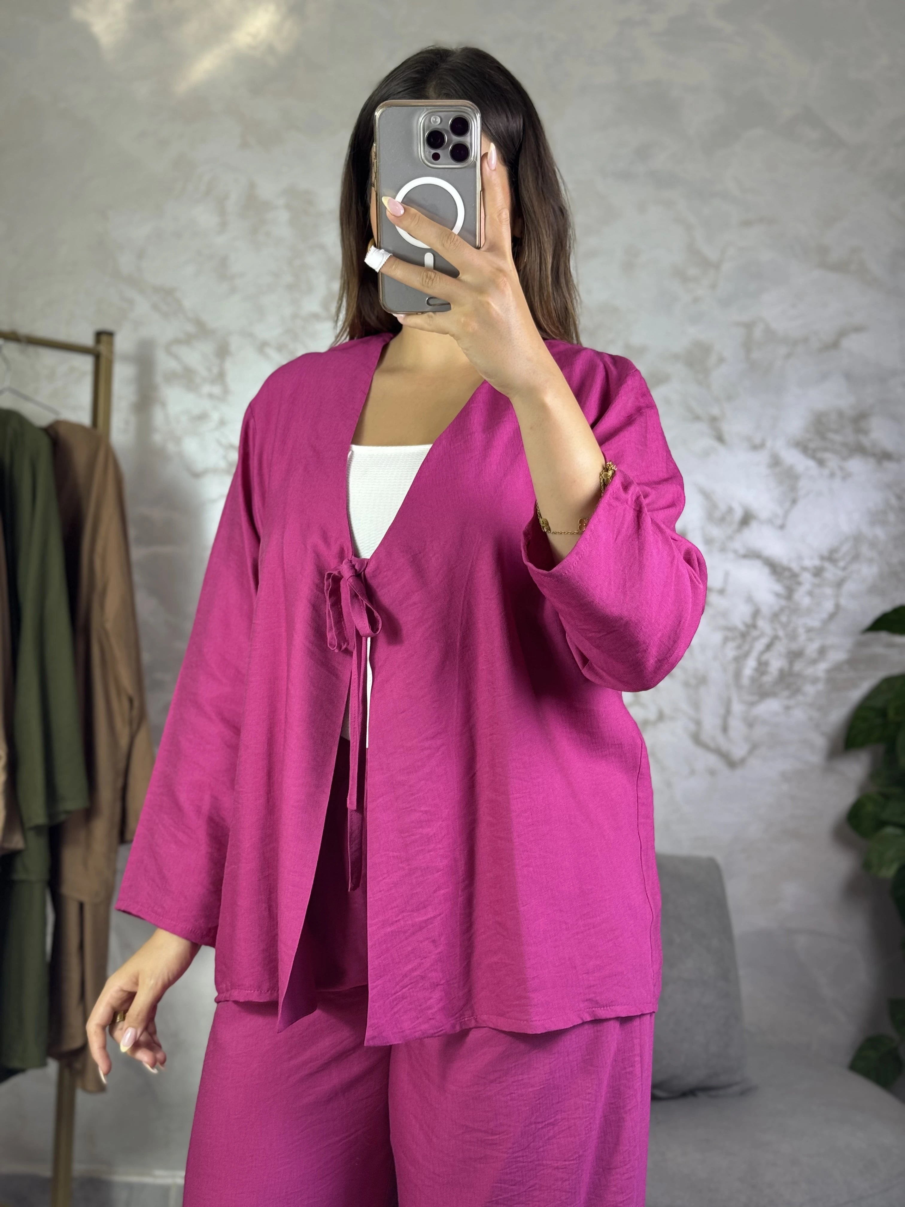 ✨ إنسومبل زوج قطع للنساء – فيستة كيمونو 🧥 و بنطلون واسع 👖 جميع المقاسات